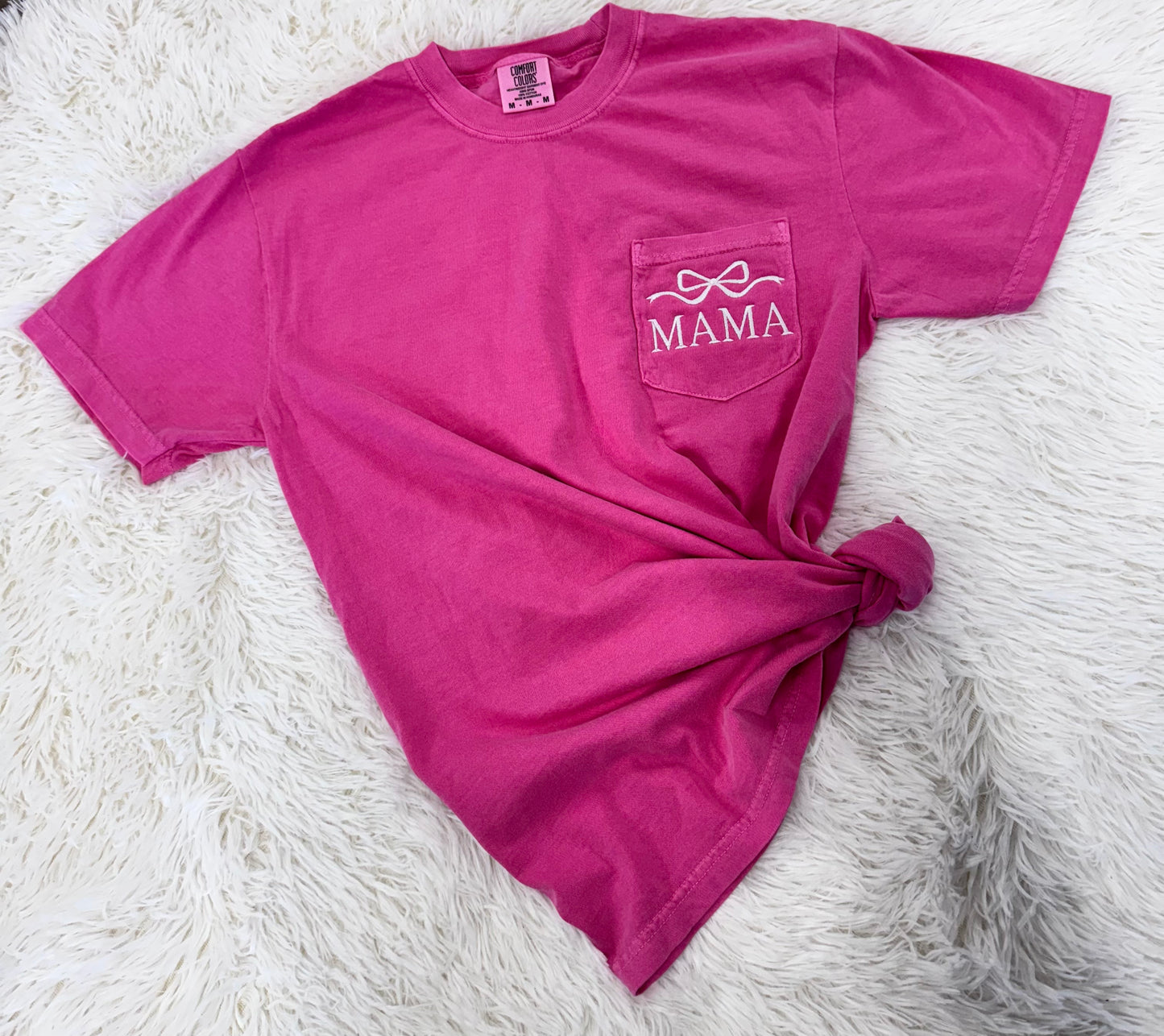 MAMA EMBROIDERED BOW TEE