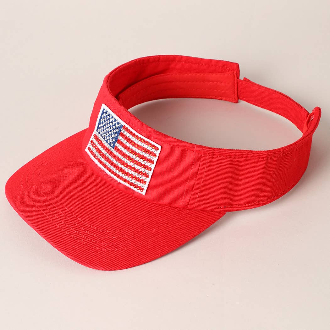 Rhinestone American Flag Patch Visor Summer Hat