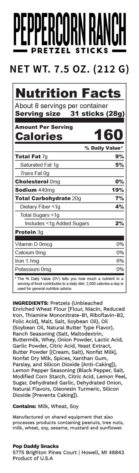 Pop Daddy – Peppercorn Ranch Seasoned Pretzels 7.5oz