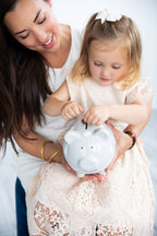 Polka Dot Piggy Bank (Grey, Pink, or Blue)