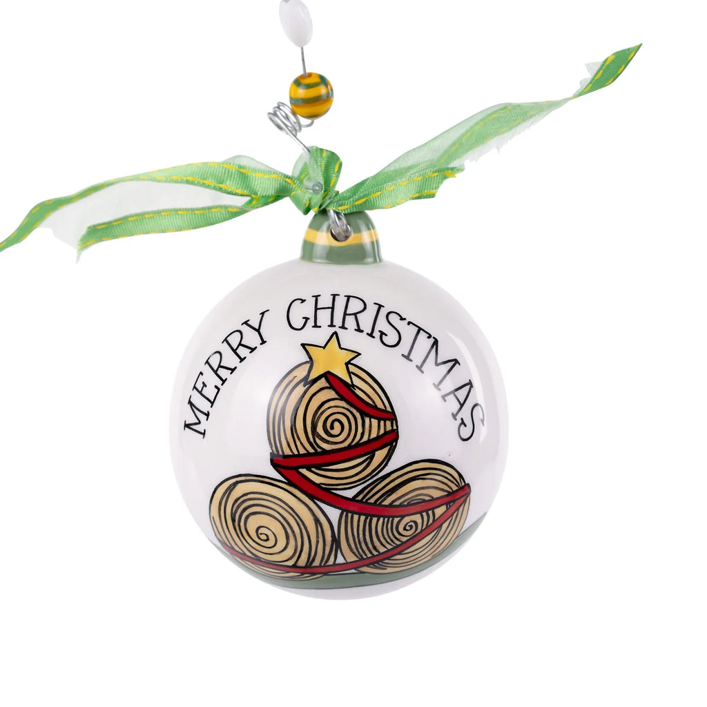 Green Tractor and Hay Ornament