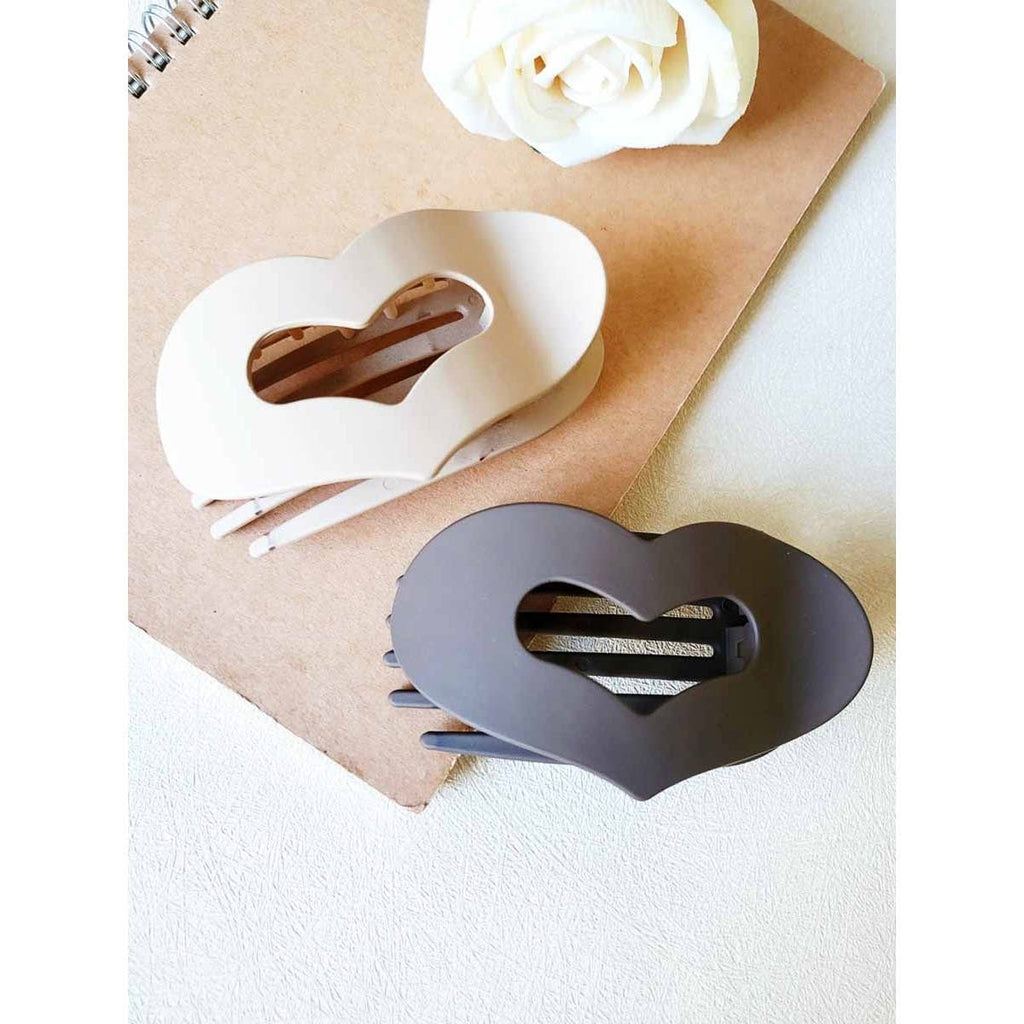 Matte Neutral Heart Shaped Flat Hair Claw Clips
