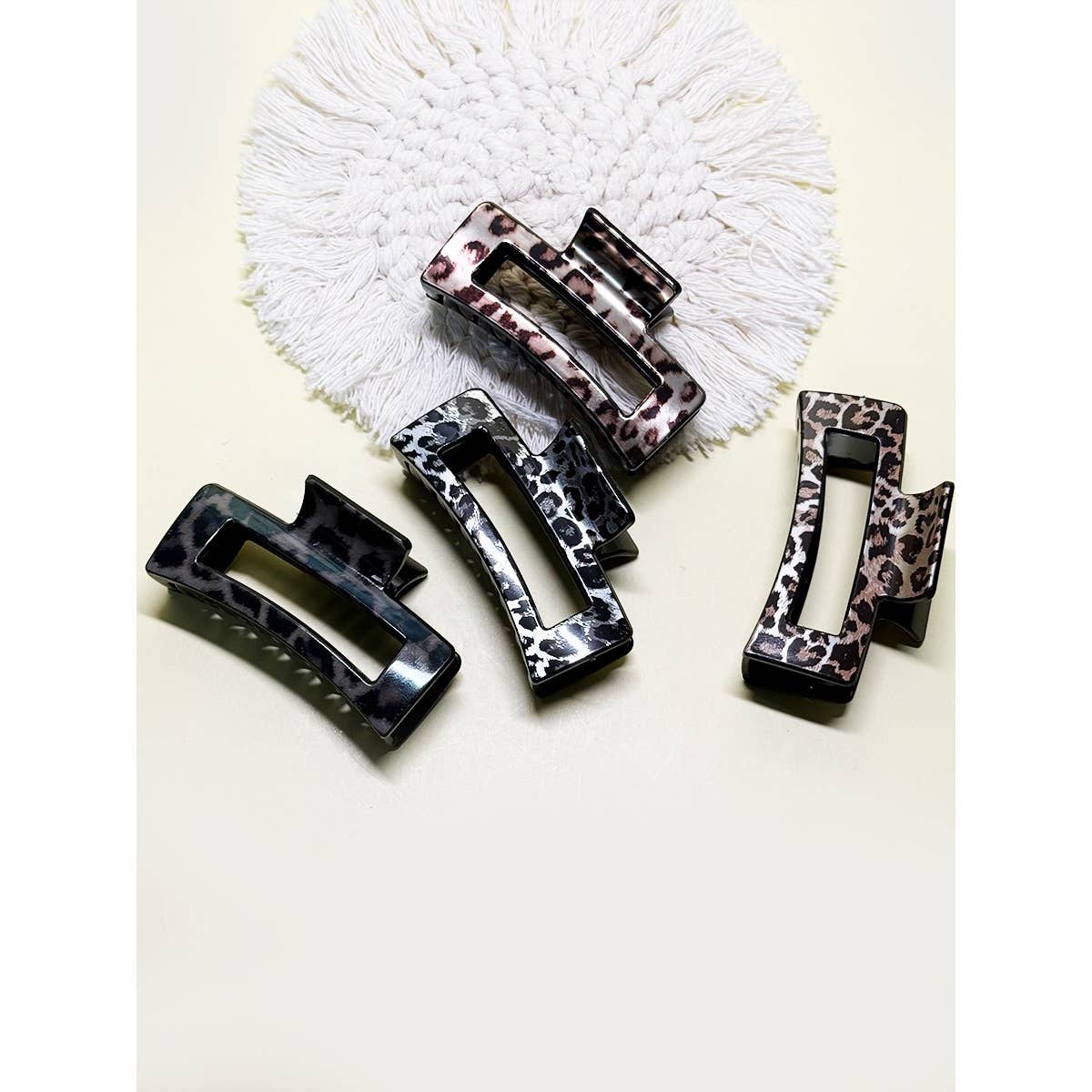 Rectangle Leopard Hair Claw Clip