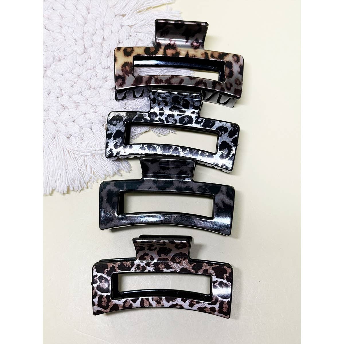 Rectangle Leopard Hair Claw Clip