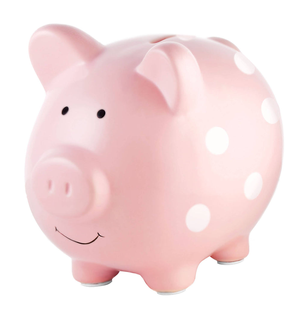 Polka Dot Piggy Bank (Grey, Pink, or Blue)