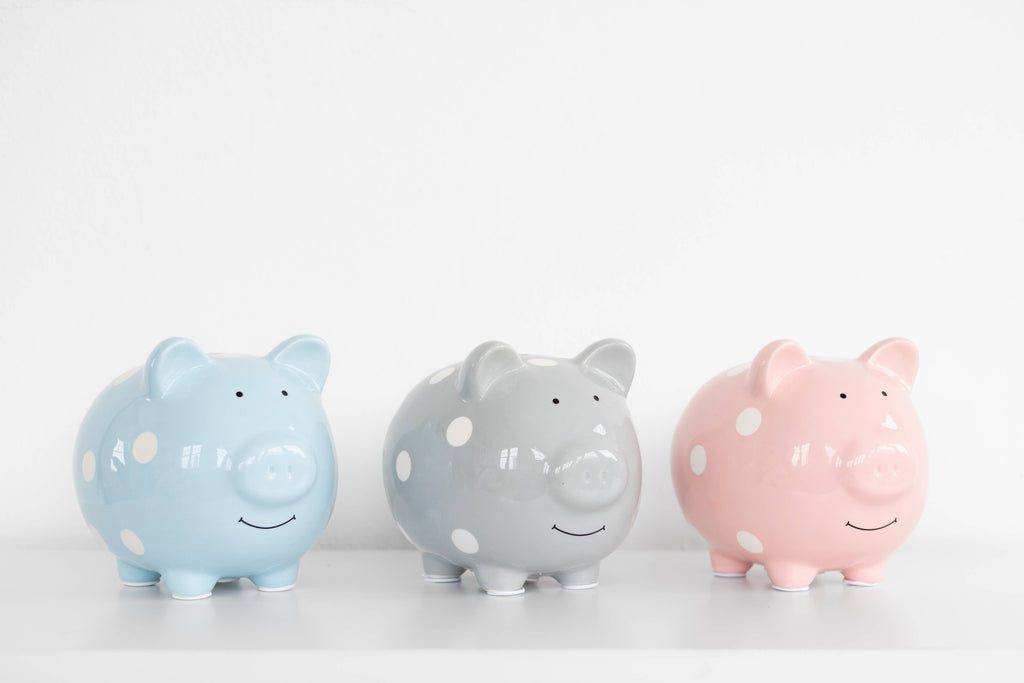 Polka Dot Piggy Bank (Grey, Pink, or Blue)