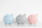 Polka Dot Piggy Bank (Grey, Pink, or Blue)