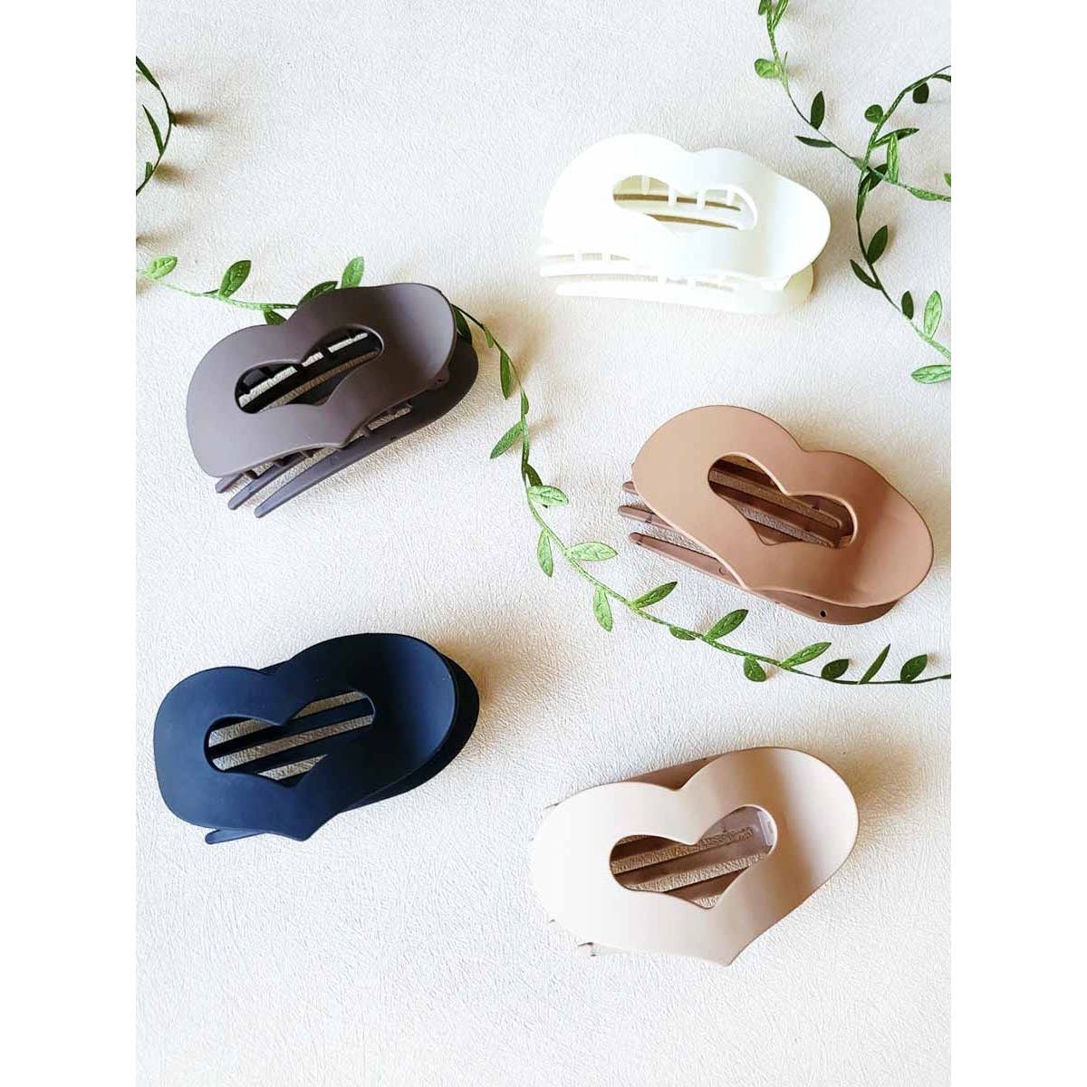 Matte Neutral Heart Shaped Flat Hair Claw Clips