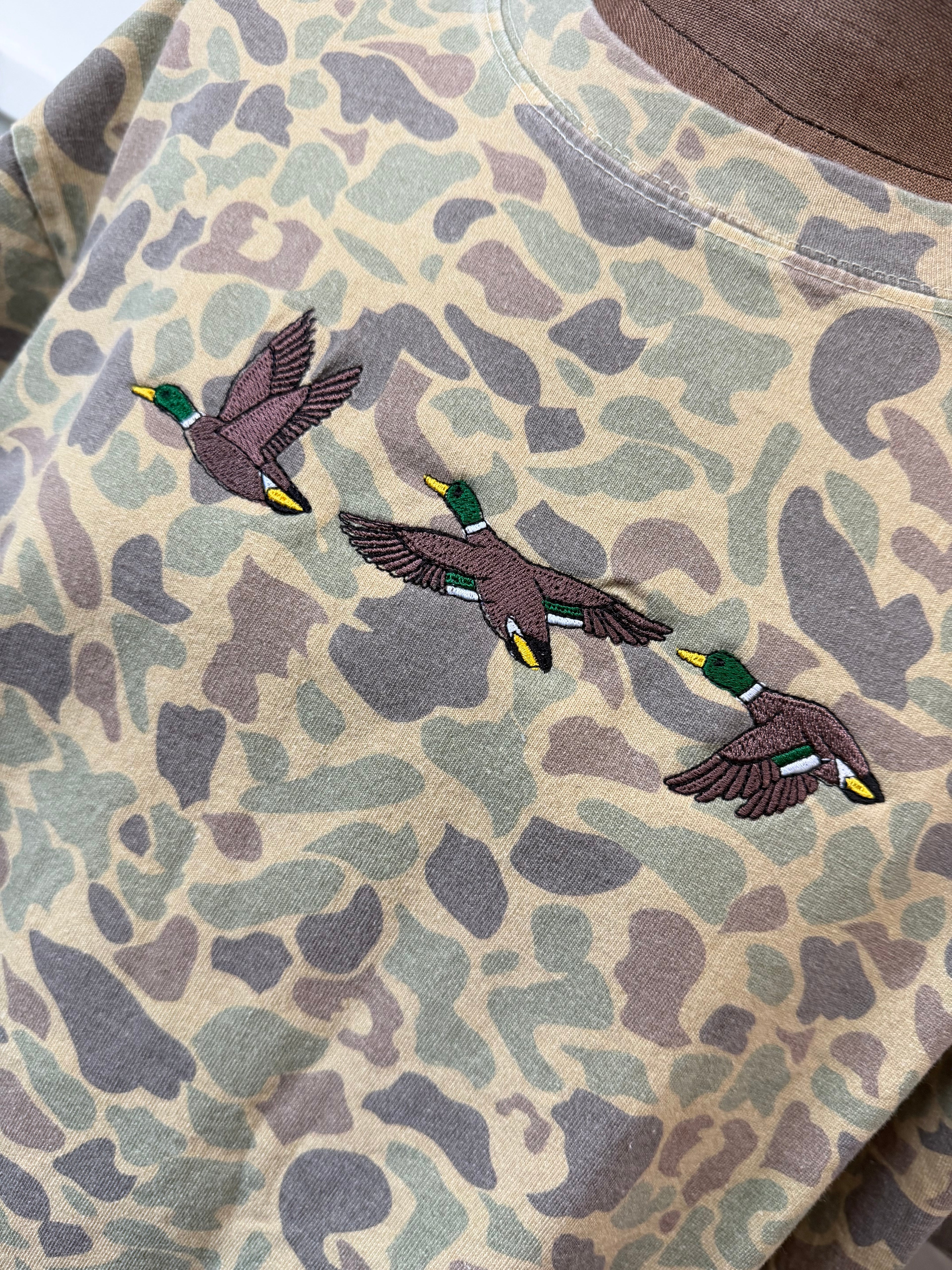 Flying Mallard Embroidered Camo (tee or hat)