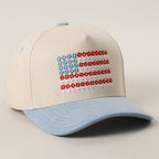 Floral American Flag Embroidered Two-Tone Denim Trucker Hat