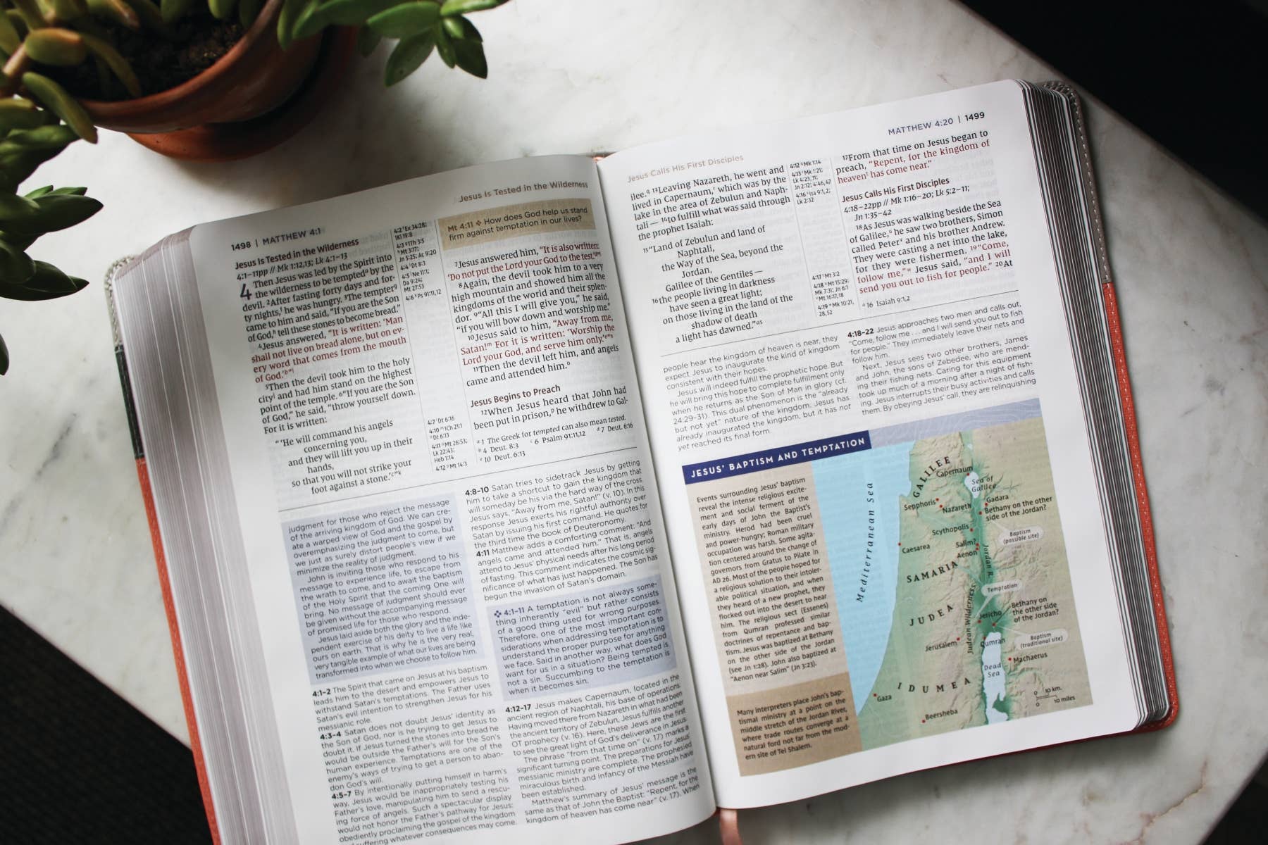 NIV Application Bible Leathersoft Coral Gray Red Letter