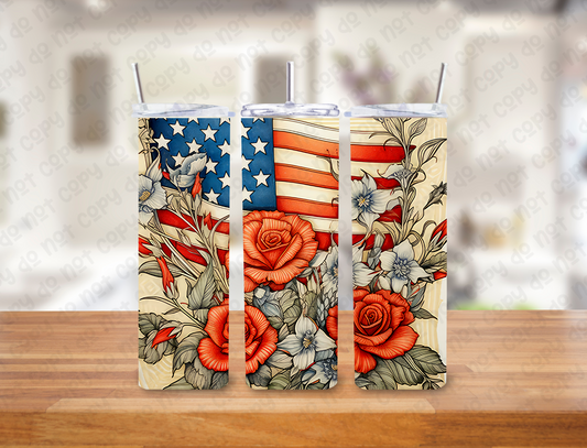 Flag And Roses 20oz Tumbler