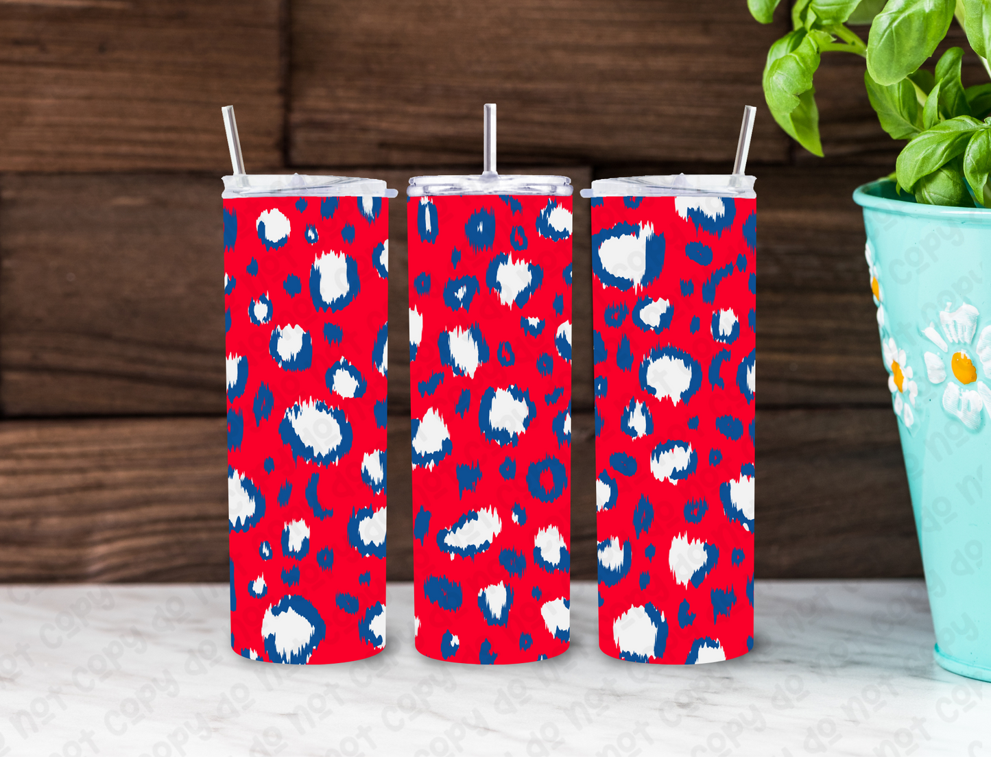 Red White And Blue Leopard Print 20oz Tumbler