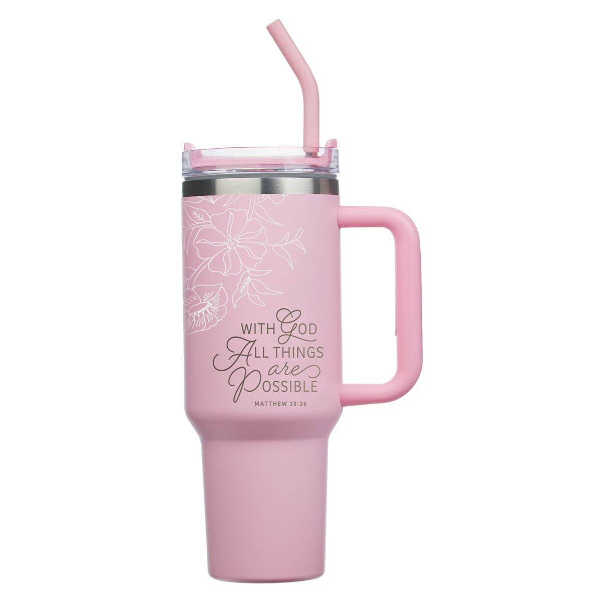 Tumbler SS Pink With God All Things Matt. 19:26