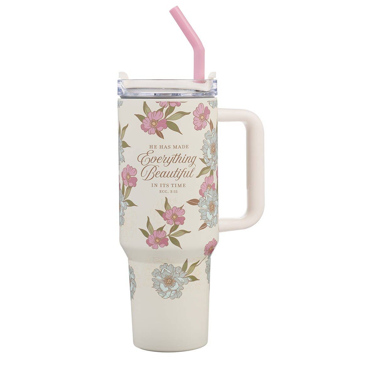 Tumbler w/straw SS Ivory Everything Beautiful Ecc. 3:11