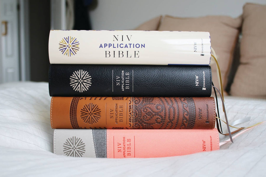 NIV Application Bible Leathersoft Coral Gray Red Letter