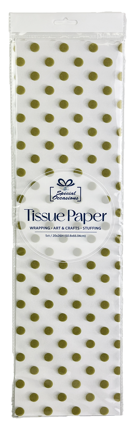 Party Tissue Paper with dot Pattern Gold , 5Sheets