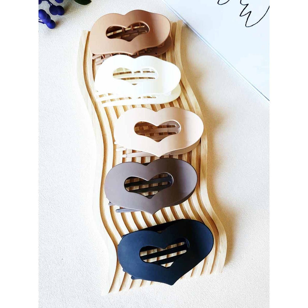 Matte Neutral Heart Shaped Flat Hair Claw Clips