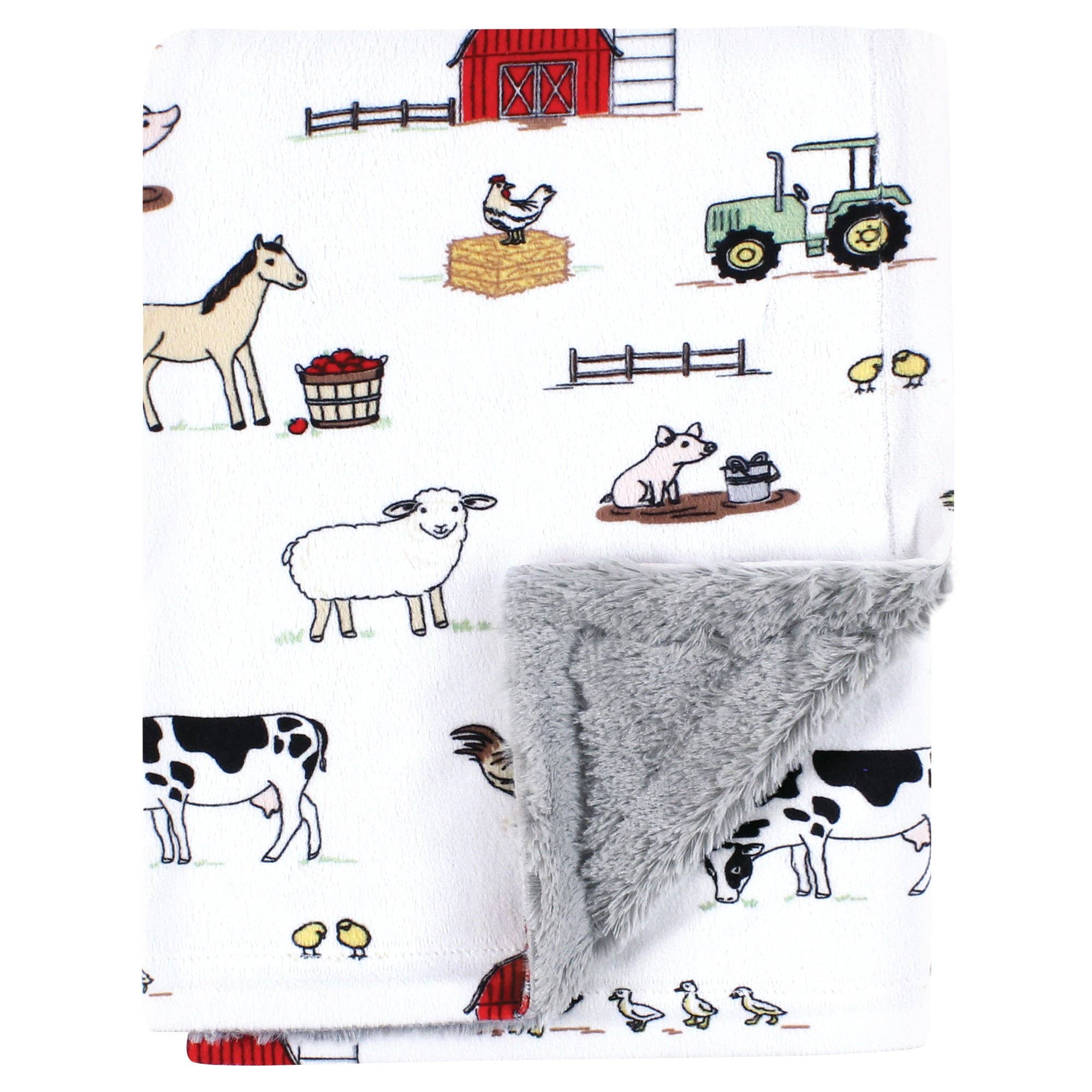 Farm Hudson Baby Plush Blanket with Furry Binding and Back