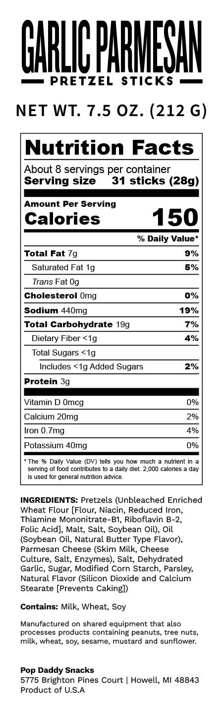 Pop Daddy – Garlic Parmesan Seasoned Pretzels 7.5oz