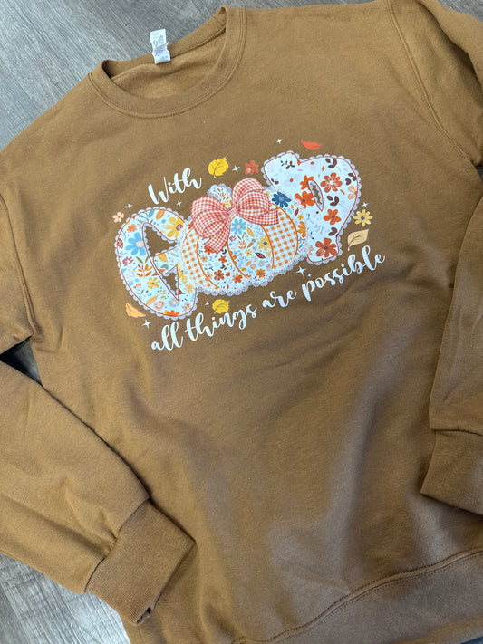 With god all things are possible crewneck
