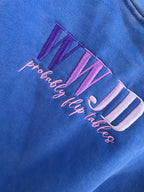 WWJD- probably flip tables Embroidered Crewneck