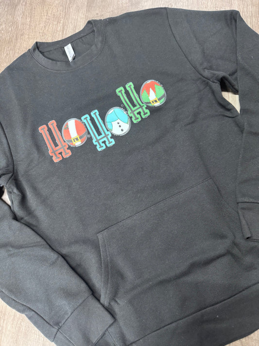 HO HO HO ORNAMENT POCKET CREWNECK