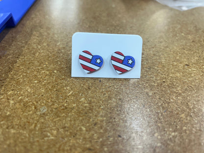 PATRIOTIC WOODEN EARRINGS