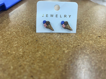PATRIOTIC WOODEN EARRINGS
