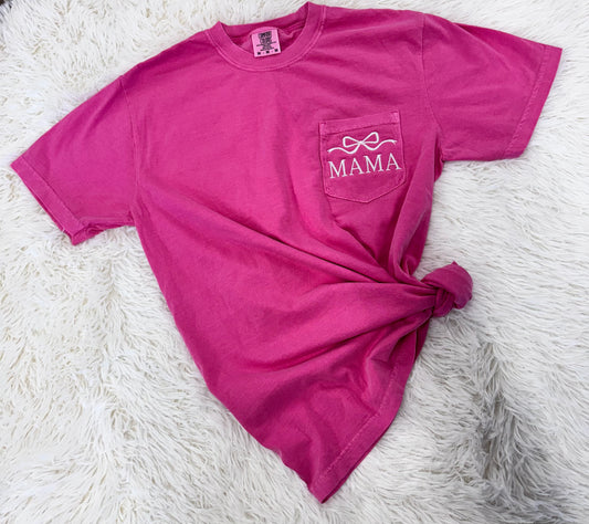 MAMA EMBROIDERED BOW TEE