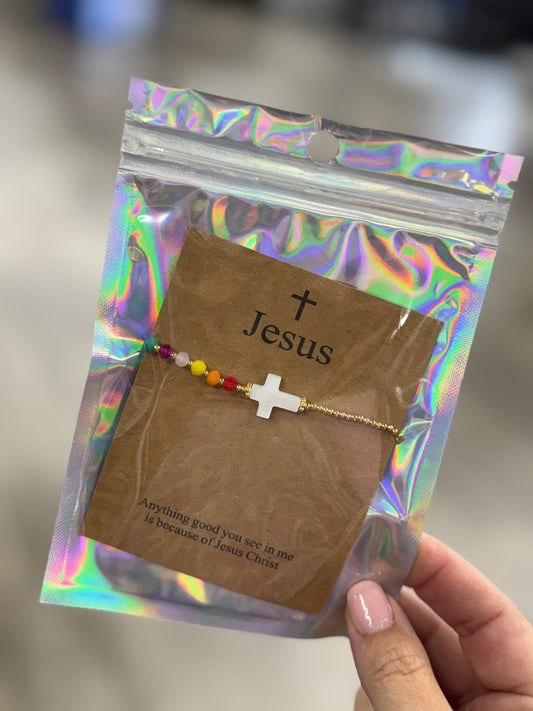 JESUS BEADED CROSS BRACELET