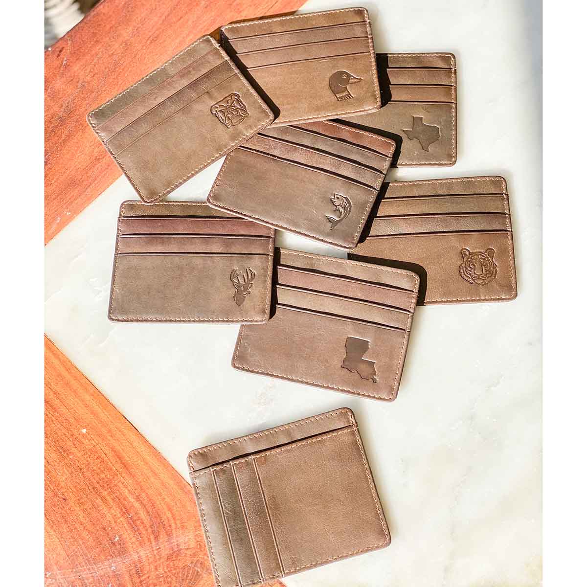 Deer Leather Embossed Slim Wallet   Dark Brown   3.5x4