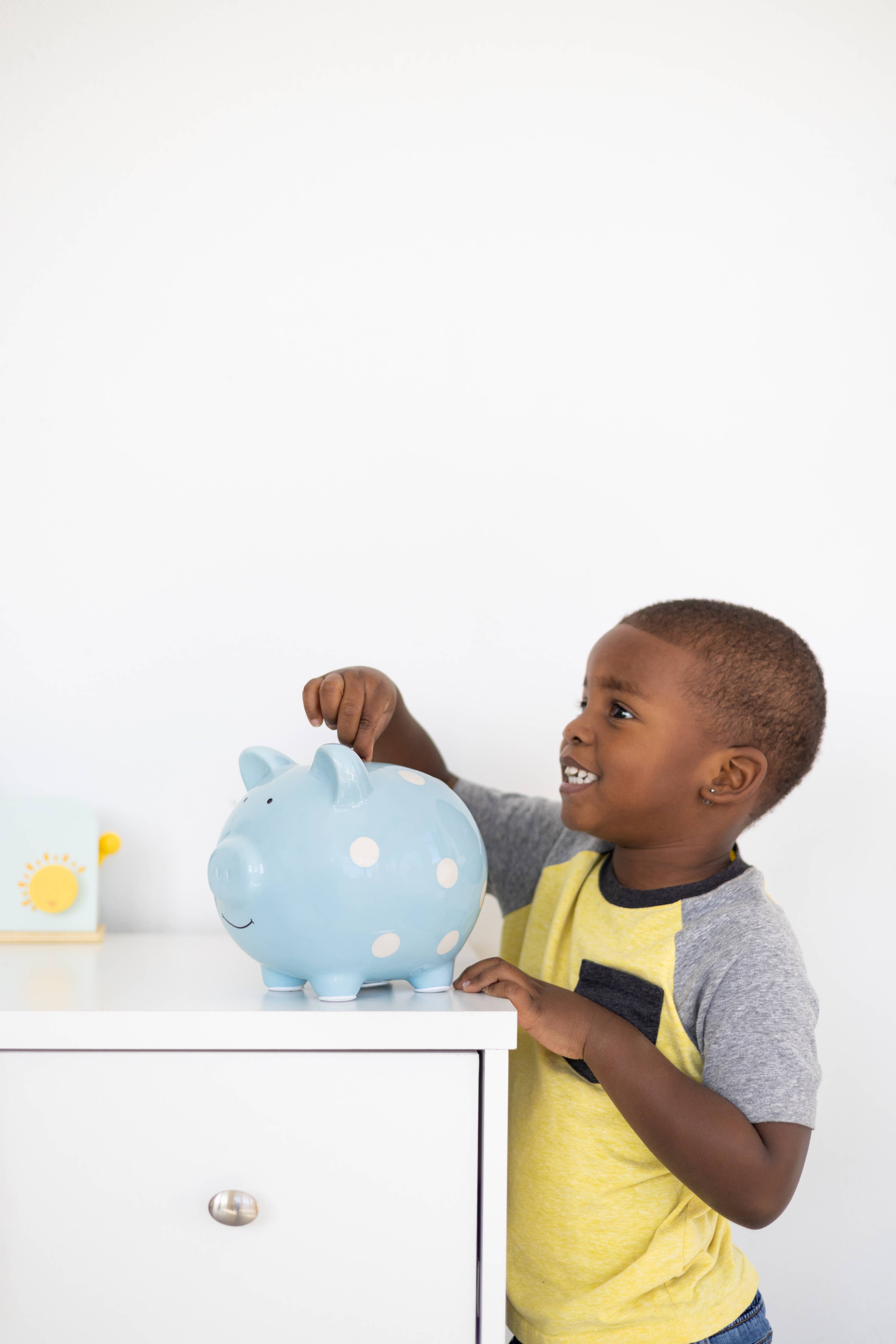 Polka Dot Piggy Bank (Grey, Pink, or Blue)