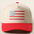 Floral American Flag Embroidered Two-Tone Denim Trucker Hat