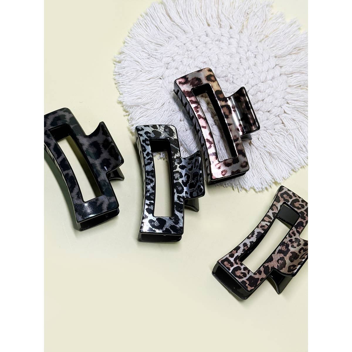 Rectangle Leopard Hair Claw Clip