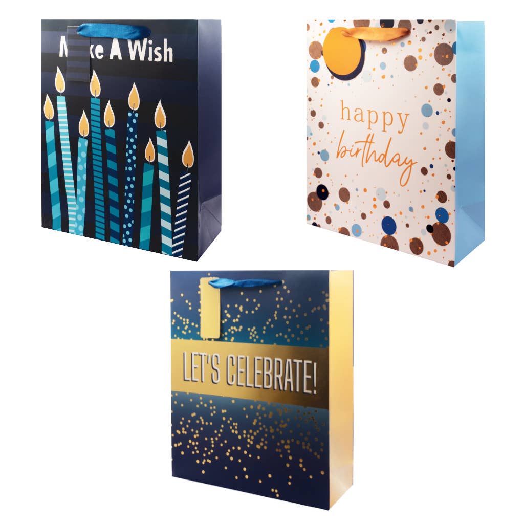 Happy Birthday Foil Gift Bag w/ Ribbon Handles Variety