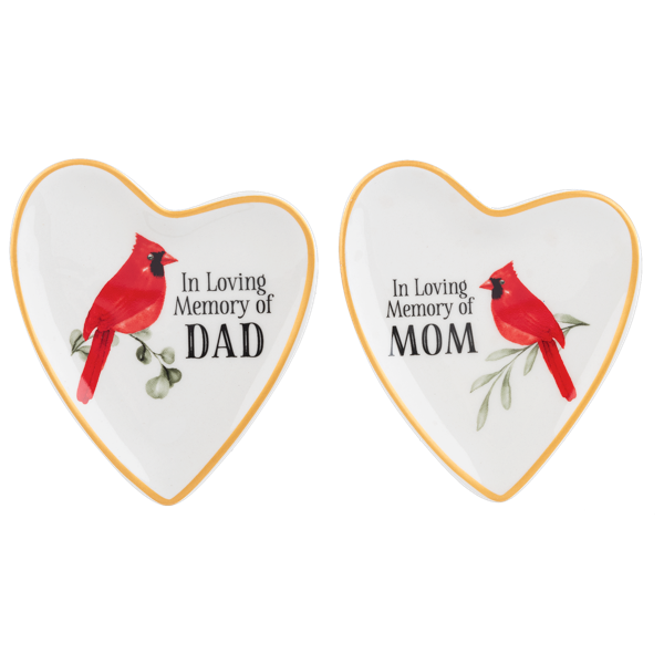 In Loving Memory of Mom/Dad Cardinal Heart Trinket Dish