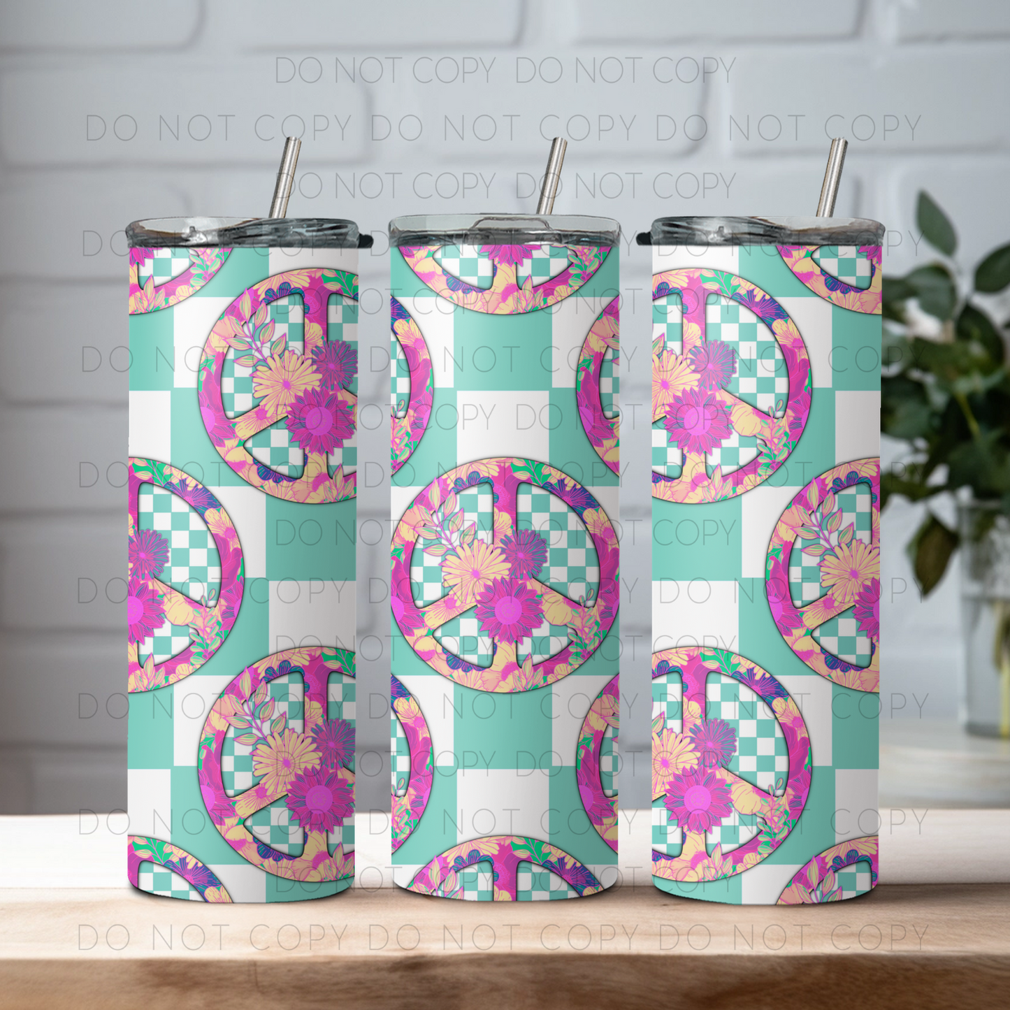Checkered Peace Sign 20 oz Tumbler