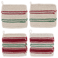Cotton Crochet Red & Green Stripe Pot Holder