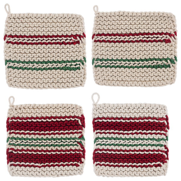 Cotton Crochet Red & Green Stripe Pot Holder