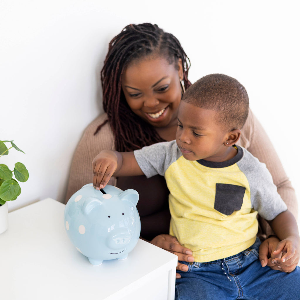 Polka Dot Piggy Bank (Grey, Pink, or Blue)