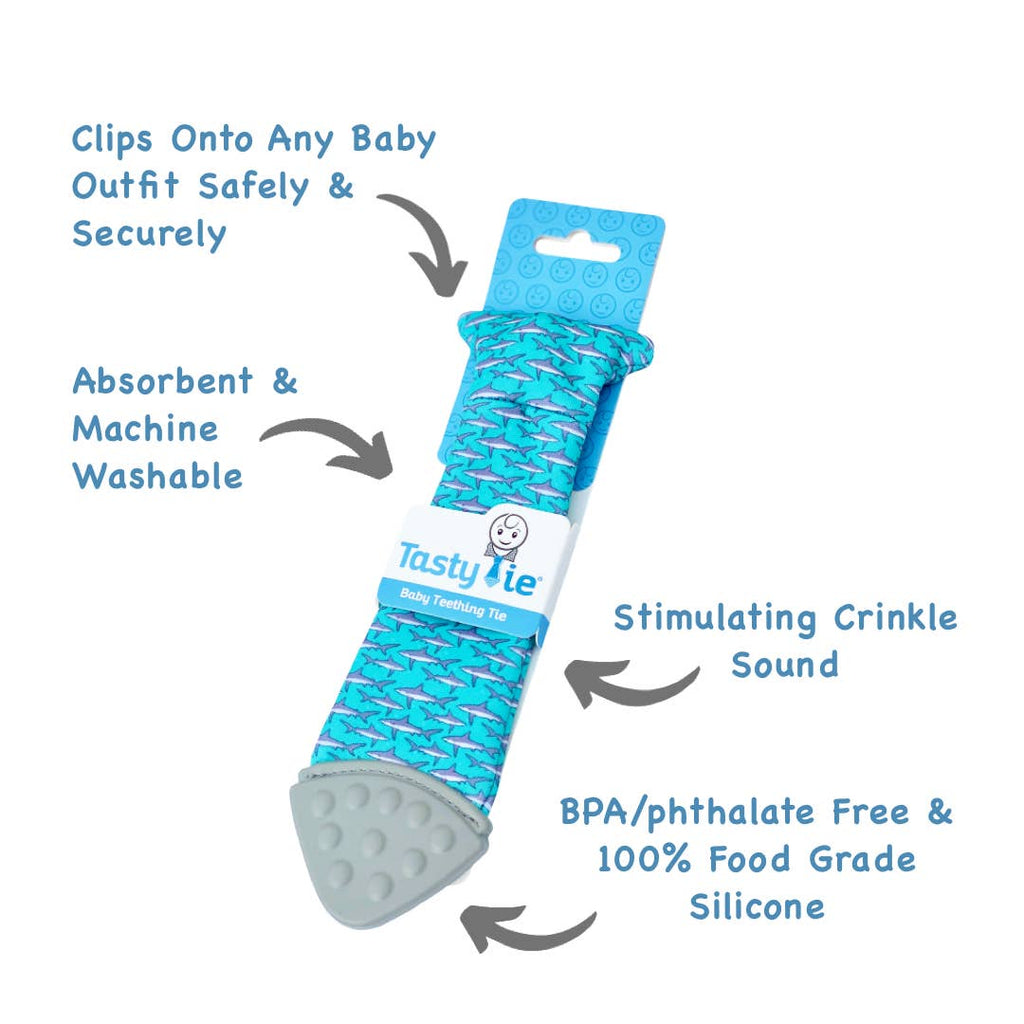 Tasty Tie Teether, Crinkle Toy, Baby Boy Gift (Shark)
