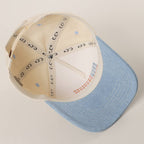 Floral American Flag Embroidered Two-Tone Denim Trucker Hat