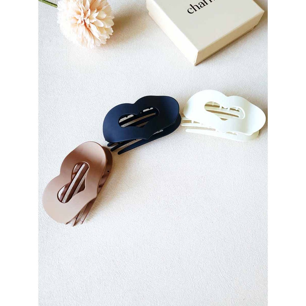 Matte Neutral Heart Shaped Flat Hair Claw Clips