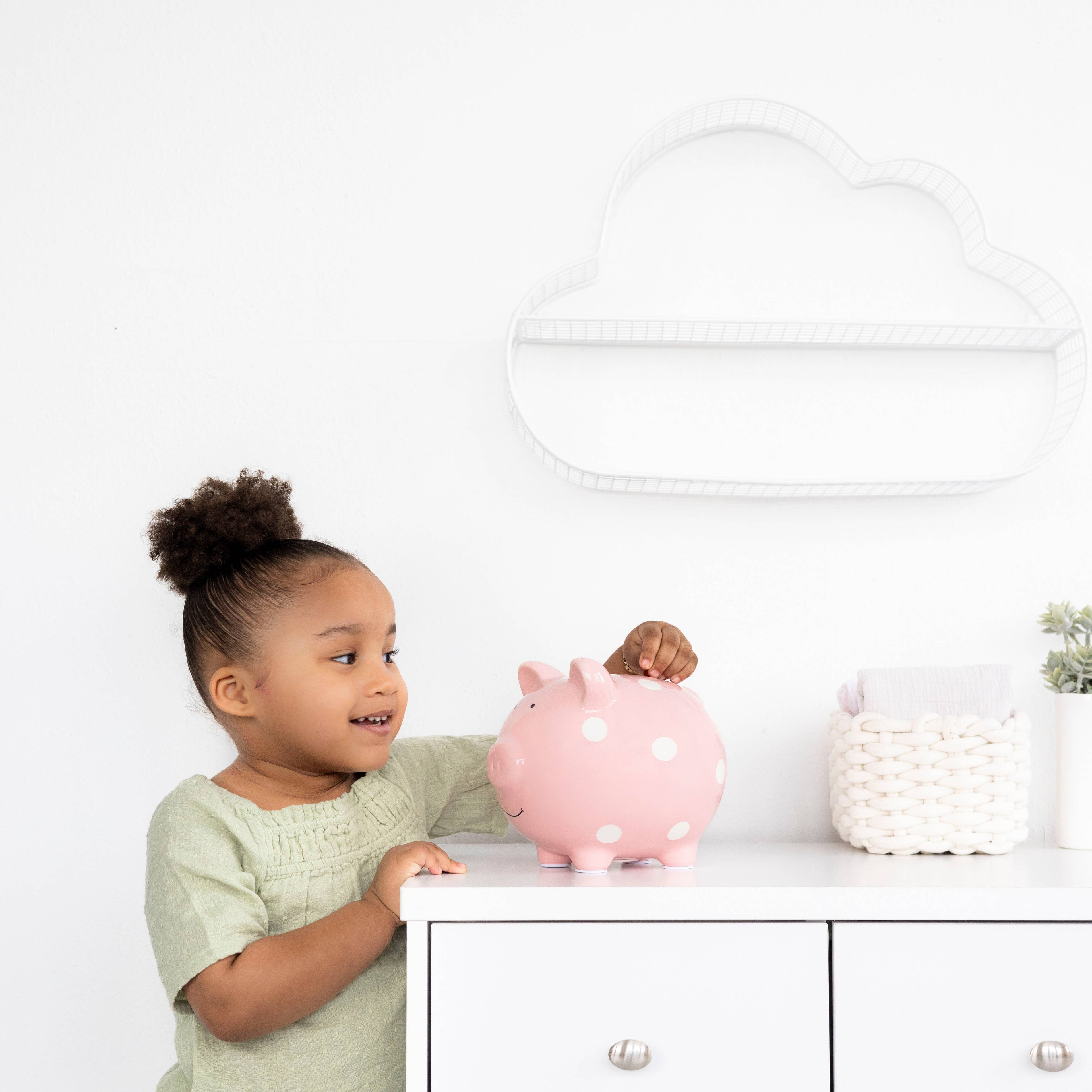 Polka Dot Piggy Bank (Grey, Pink, or Blue)