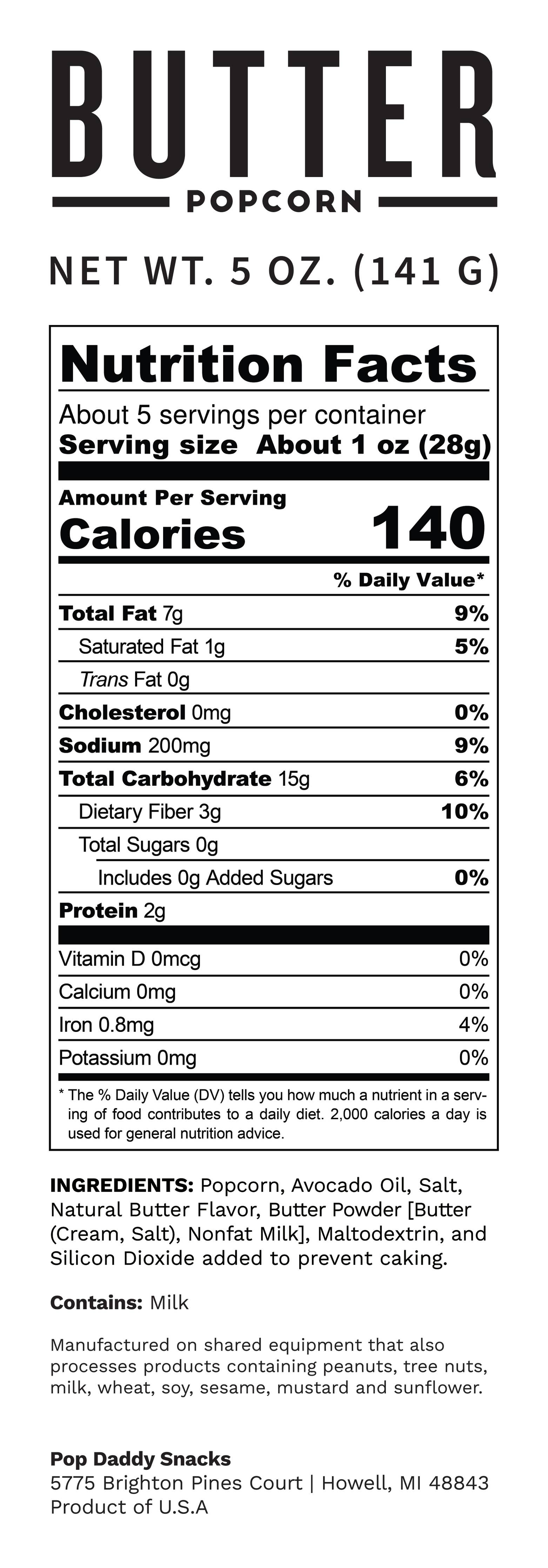 Pop Daddy – Natural Butter Flavored Popcorn 5.0oz