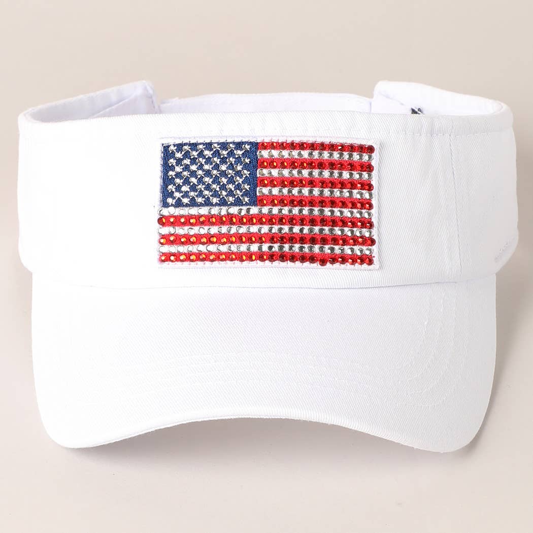 Rhinestone American Flag Patch Visor Summer Hat
