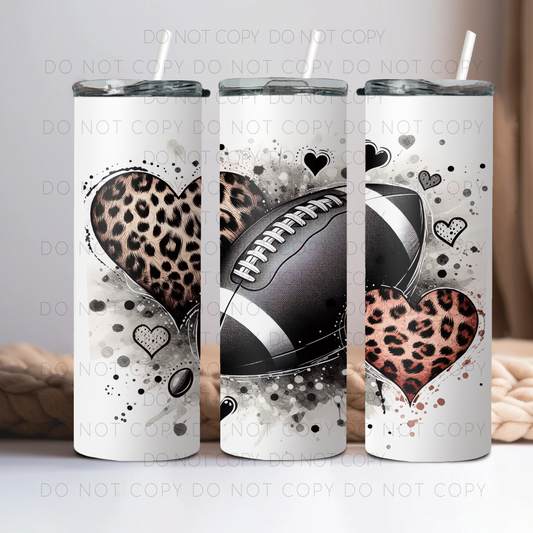 Football With Leopard Print Hearts 20oz Tumbler