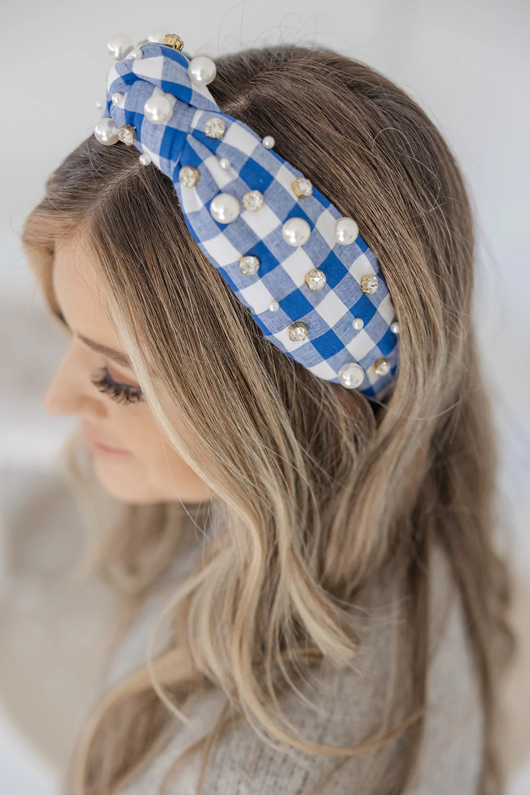 PLAID PEARL HEADBAND