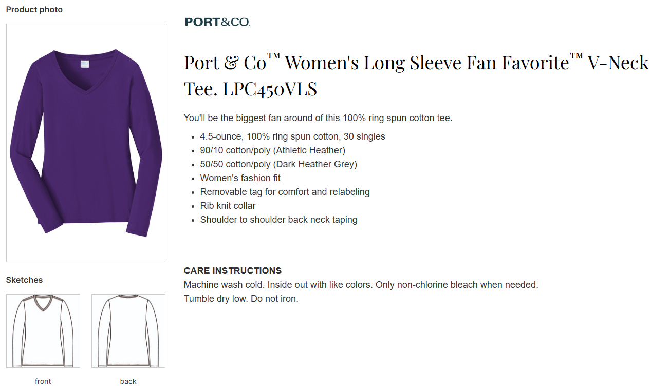 LPC450VLS  Port & Co™ Women's Long Sleeve Fan Favorite™ V-Neck Tee custom